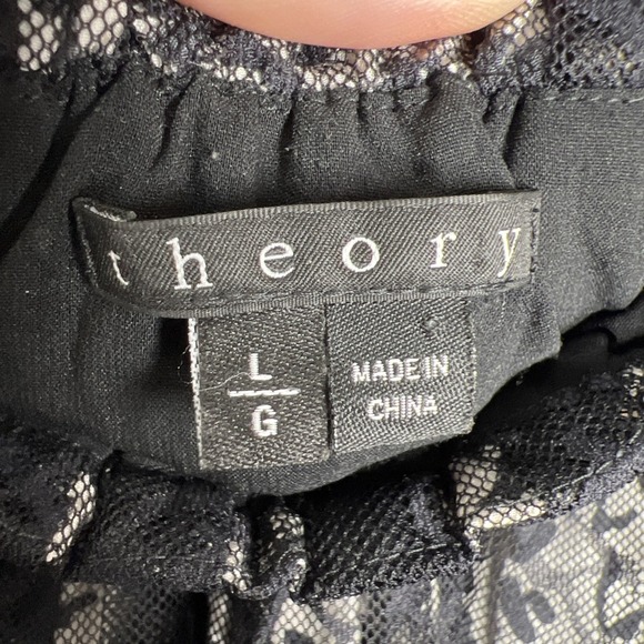 Theory 100% Silk Abstract Pleated Mesh Overlay Pull On Mini Skirt Size Large - Picture 2 of 9